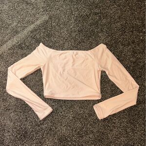 NWT Smoothez Aerie Off the Shoulder Long Sleeve Crop Top Basic Small Pink Nude